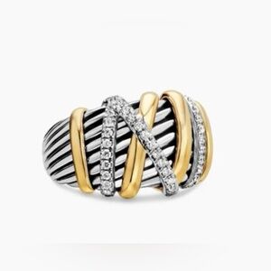 Cable Two-Tone Pave Criss-Cross Ring 
sizes 6-9